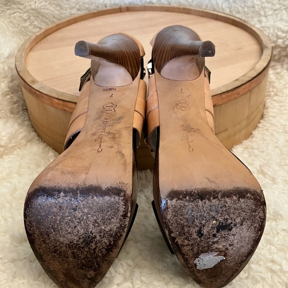 Report Signature Black Tan Platform Stilettos Leather Buckle Size 7 - Picture 12 of 12